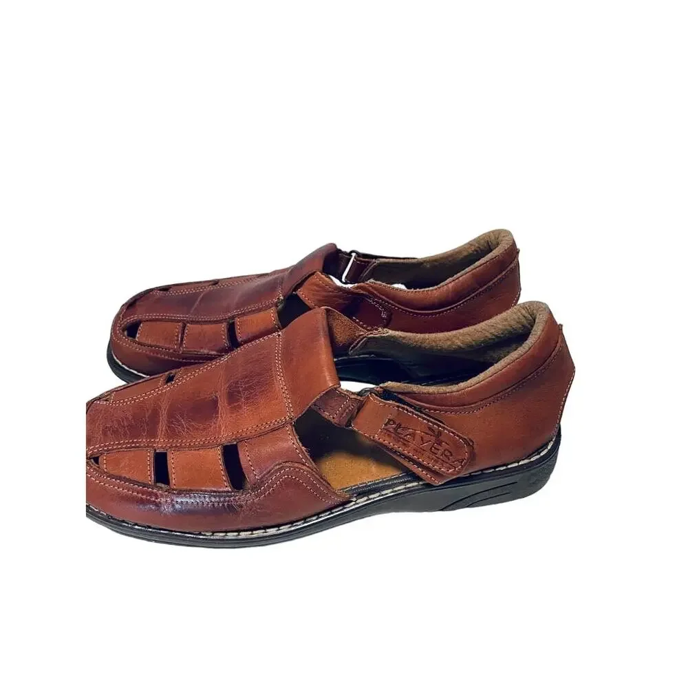 Huaraches Authentic Playera Walnut Leather Sandals Cross Woven in Mexico Size 8